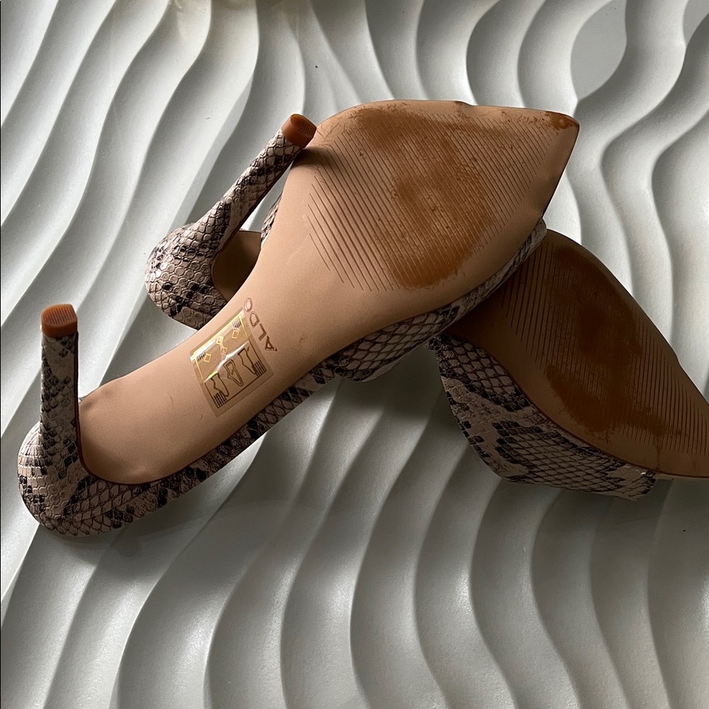 ALDO Brown Snake-Print Pointed Slide Mules - Picture 2 of 6
